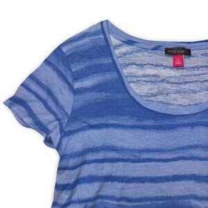 Vince Camuto Blue Striped Scoop Neck Tee Shirt Women's Medium Cotton